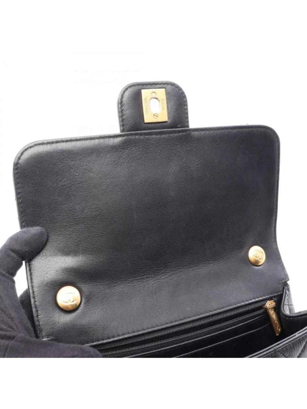 Chanel Shoulder Bag Quilted Black Leather Small Flap Chain